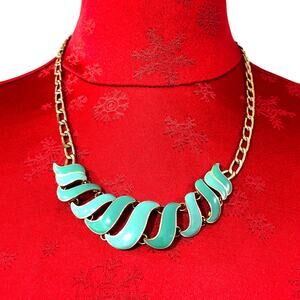 Vintage 90’s omega style choker necklace gold & aqua teal blue green shapely